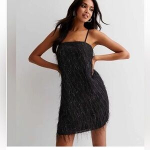 Bailey 44 Black Tinsel Fringe Mini Party Dress Size Medium
